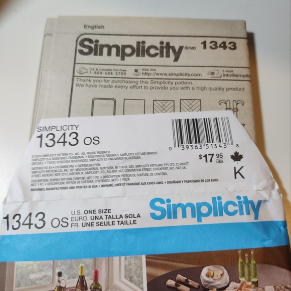 Simplicity 1343 Tableware Tablecloth Table Runner Placemat Patterns Uncut - Picture 2 of 3